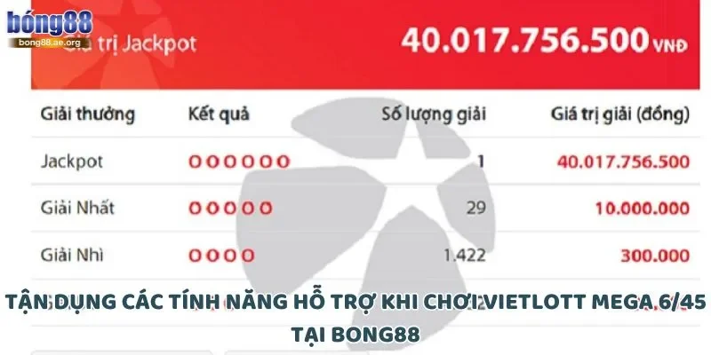 Tận dụng các tính năng hỗ trợ khi chơi Vietlott Mega 6/45 tại BONG88